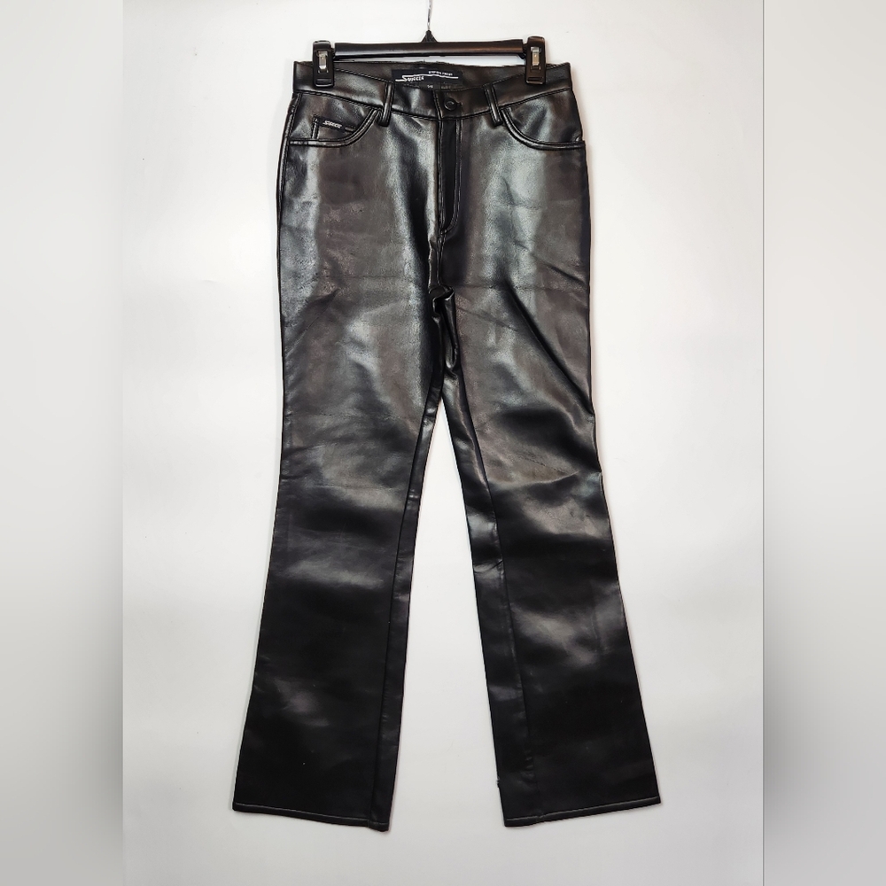 Stephen Hardy Squeeze Pants Womens Sz 5/6 Black Leather Straight Leg Pants Biker